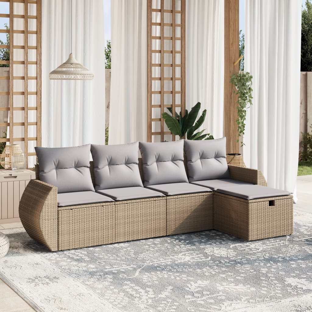 Set Divano da Giardino 5 pz con Cuscini Beige Misto Polyrattan - homemem39