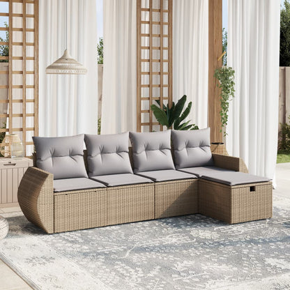 Set Divano da Giardino 5 pz con Cuscini Beige Misto Polyrattan - homemem39