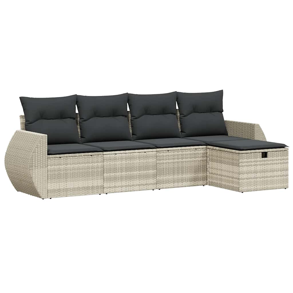 Set Divano da Giardino 5pz con Cuscini Grigio Chiaro Polyrattan - homemem39