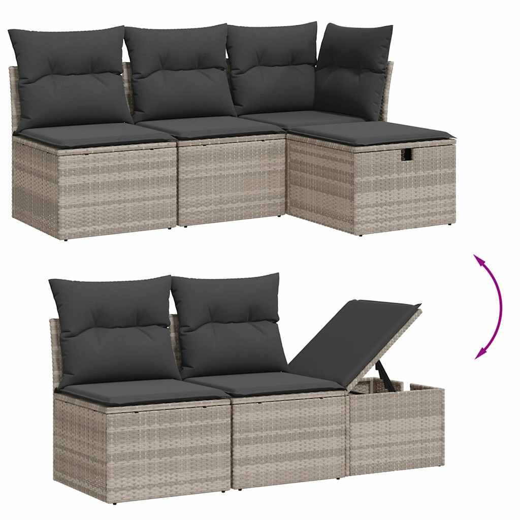 Set Divano da Giardino 5pz con Cuscini Grigio Chiaro Polyrattan