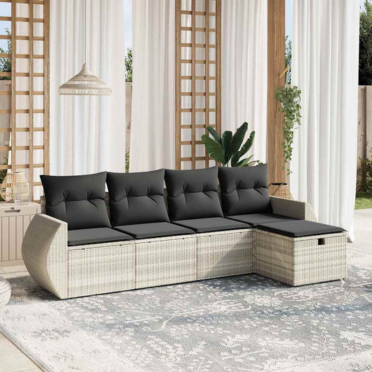 Set Divano da Giardino 5pz con Cuscini Grigio Chiaro Polyrattan - homemem39
