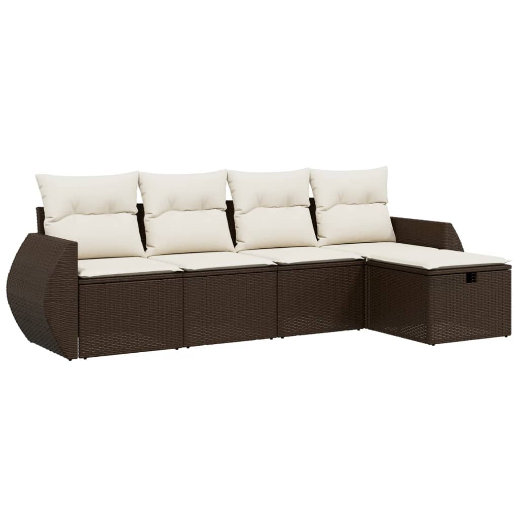 Set Divano da Giardino 5 pz con Cuscini Marrone in Polyrattan - homemem39
