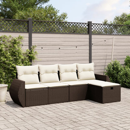 Set Divano da Giardino 5 pz con Cuscini Marrone in Polyrattan - homemem39