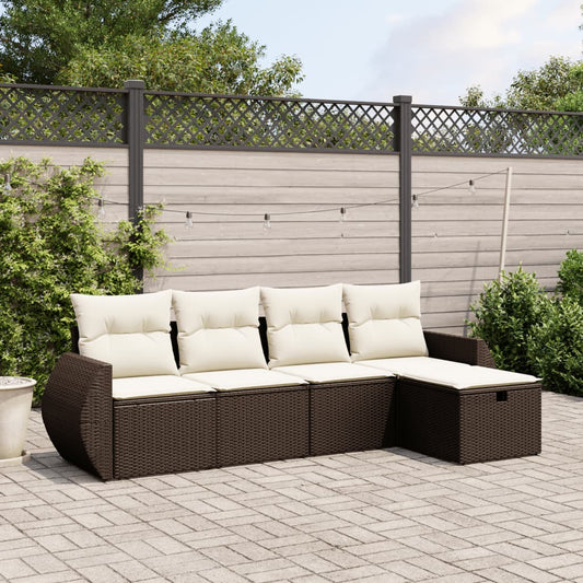 Set Divano da Giardino 5 pz con Cuscini Marrone in Polyrattan - homemem39