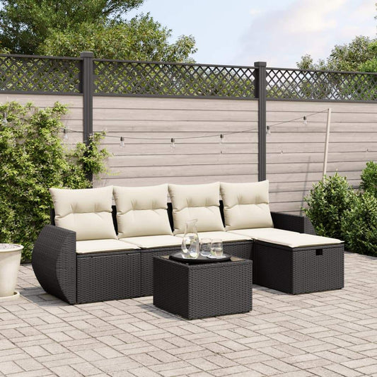 Set Divano da Giardino 6 pz con Cuscini Nero in Polyrattan - homemem39