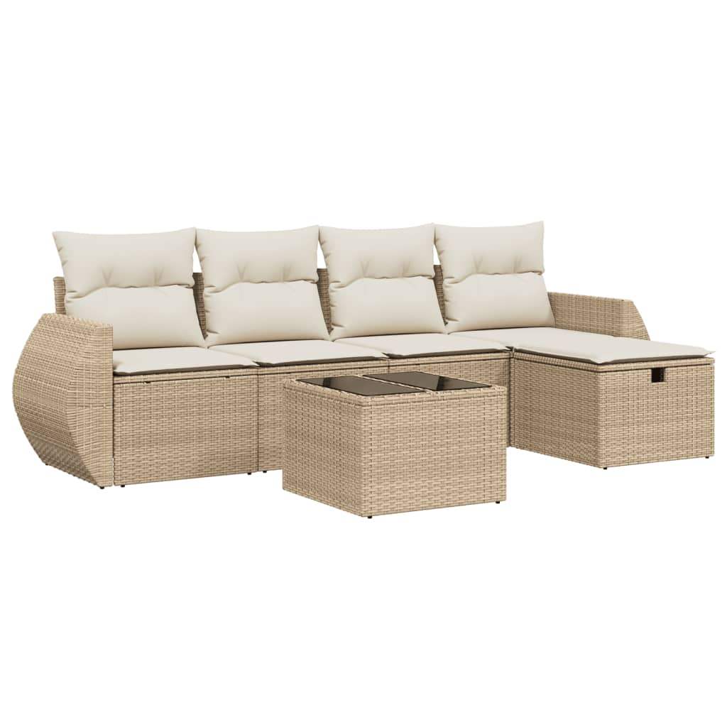 Set Divano da Giardino 6 pz con Cuscini Beige in Polyrattan - homemem39