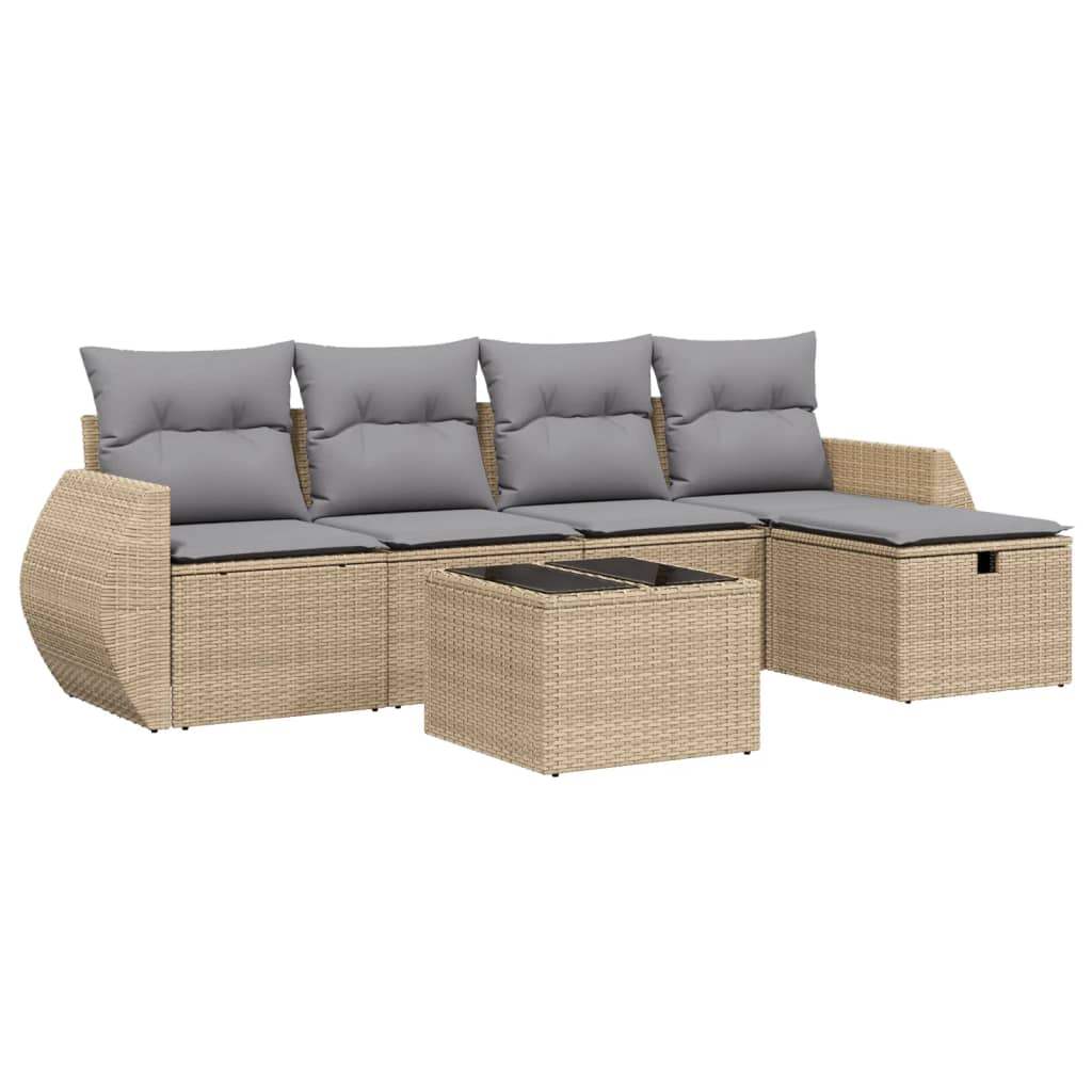 Set Divano da Giardino 6 pz con Cuscini Beige Misto Polyrattan - homemem39