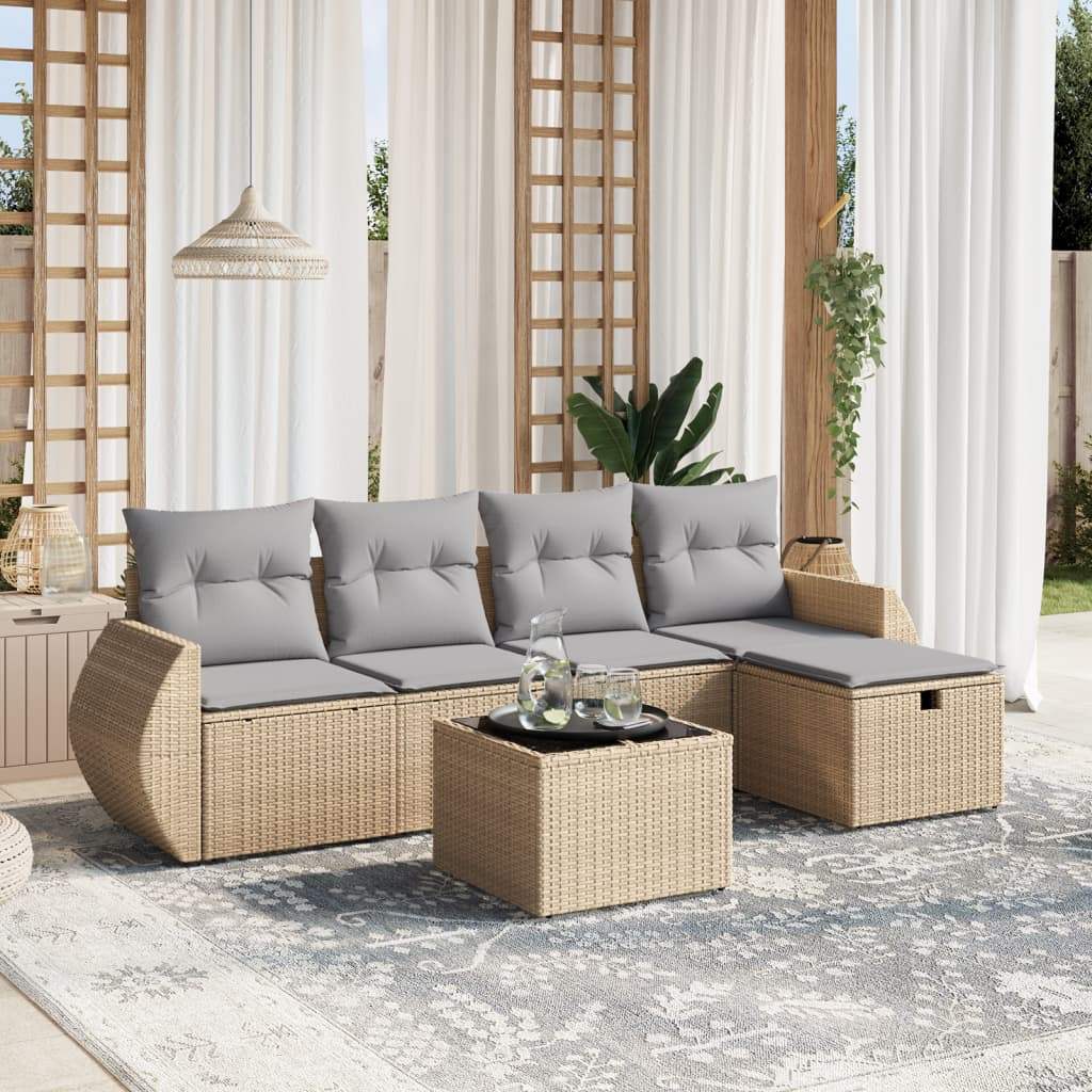 Set Divano da Giardino 6 pz con Cuscini Beige Misto Polyrattan - homemem39