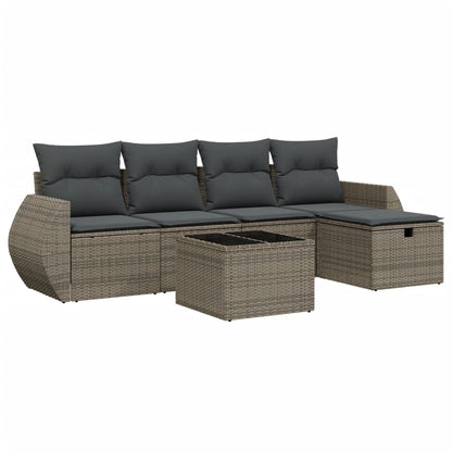 Set Divano da Giardino 6 pz con Cuscini Grigio in Polyrattan | homemem39