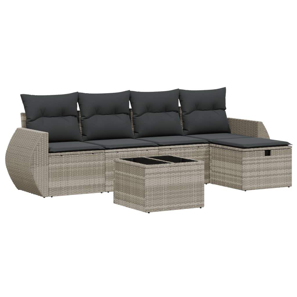 Set Divano da Giardino 6pz con Cuscini Grigio Chiaro Polyrattan - homemem39