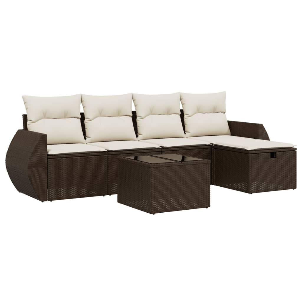 Set Divano da Giardino 6 pz con Cuscini Marrone in Polyrattan - homemem39