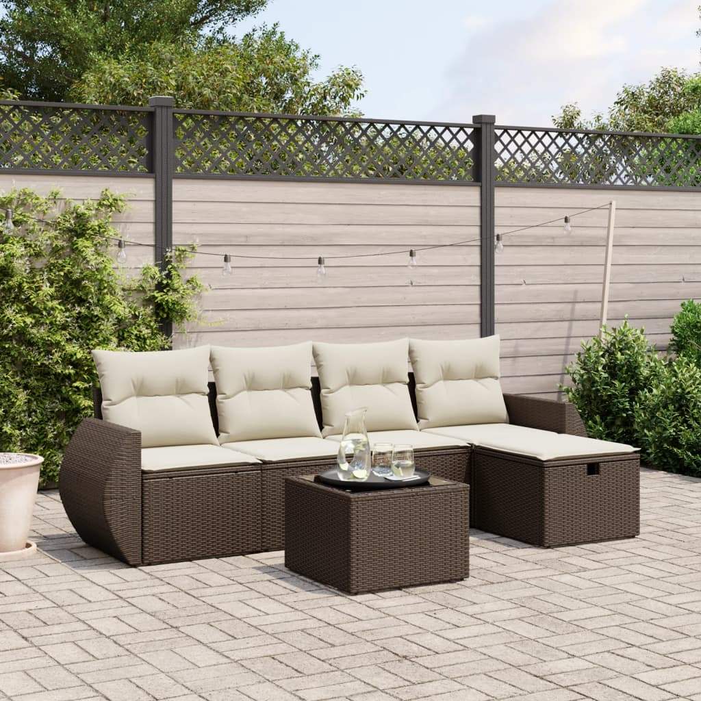 Set Divano da Giardino 6 pz con Cuscini Marrone in Polyrattan - homemem39
