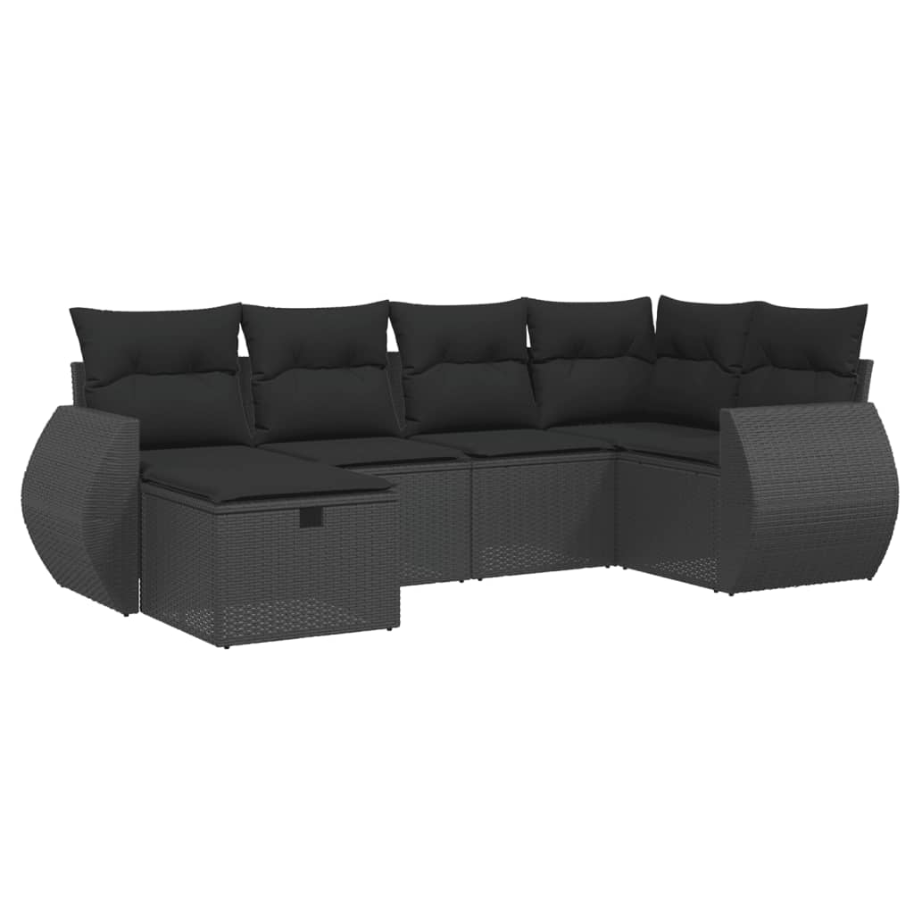 6-teiliges Gartensofa-Set mit schwarzen Polyrattan-Kissen