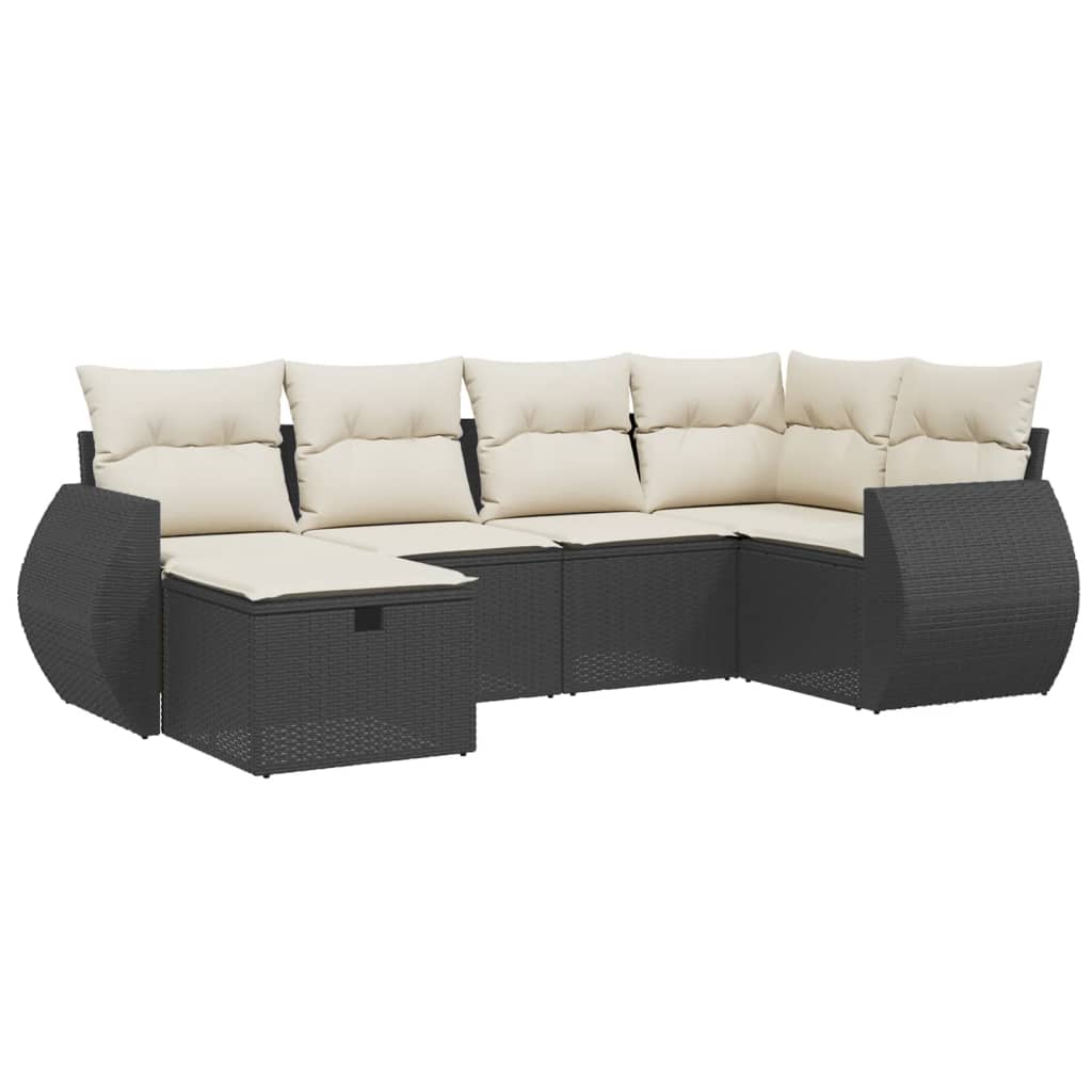 Set Divano da Giardino 6 pz con Cuscini Nero in Polyrattan - homemem39