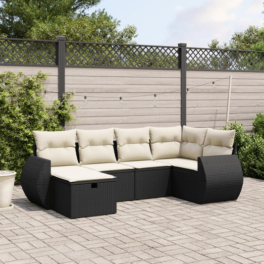 Set Divano da Giardino 6 pz con Cuscini Nero in Polyrattan - homemem39
