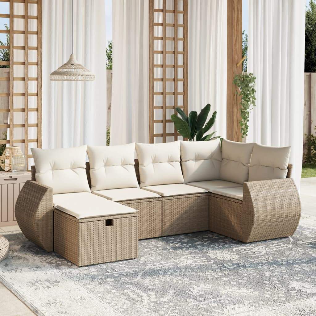 Set Divano da Giardino 6 pz con Cuscini Beige in Polyrattan - homemem39