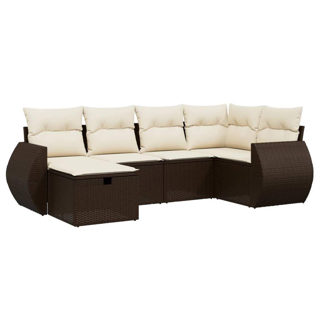 Set Divano da Giardino 6 pz con Cuscini Marrone in Polyrattan - homemem39
