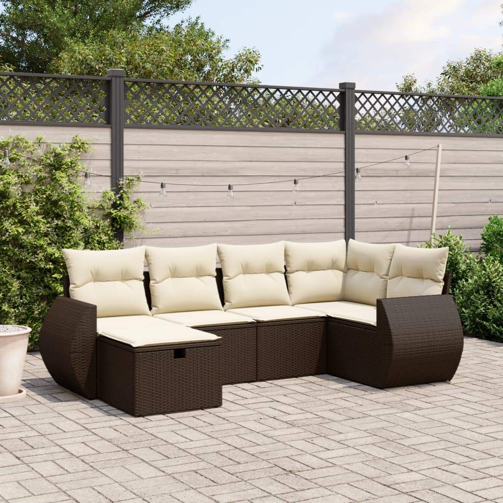 Set Divano da Giardino 6 pz con Cuscini Marrone in Polyrattan - homemem39
