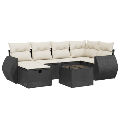 Set Divani da Giardino con Cuscini 7pz Nero Polyrattan