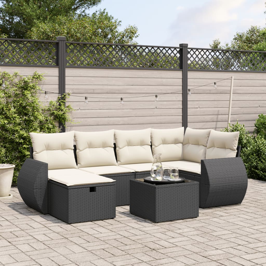 Set Divani da Giardino con Cuscini 7pz Nero Polyrattan