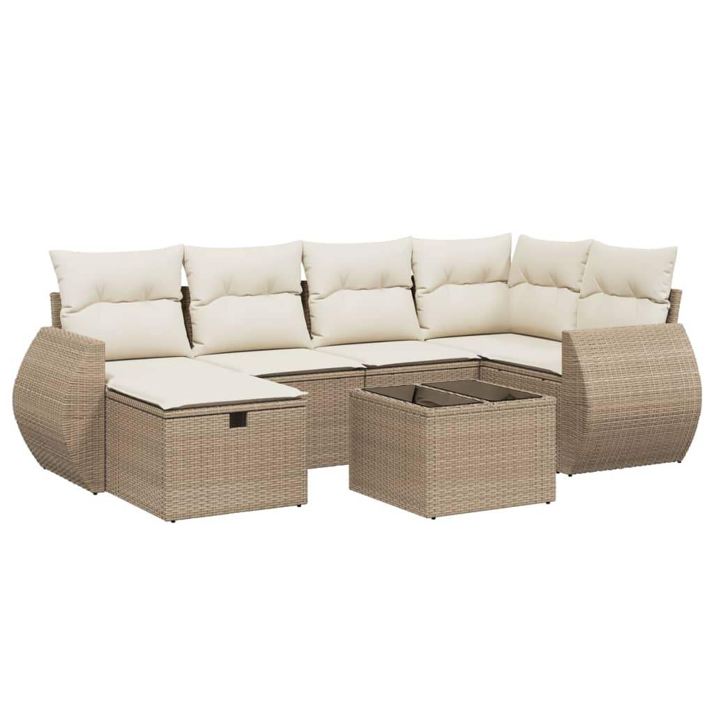 Set Divani da Giardino 7 pz con Cuscini Beige in Polyrattan - homemem39
