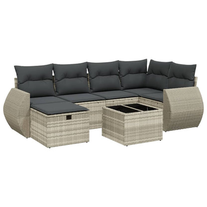Set Divani da Giardino 7pz con Cuscini Grigio Chiaro Polyrattan | homemem39
