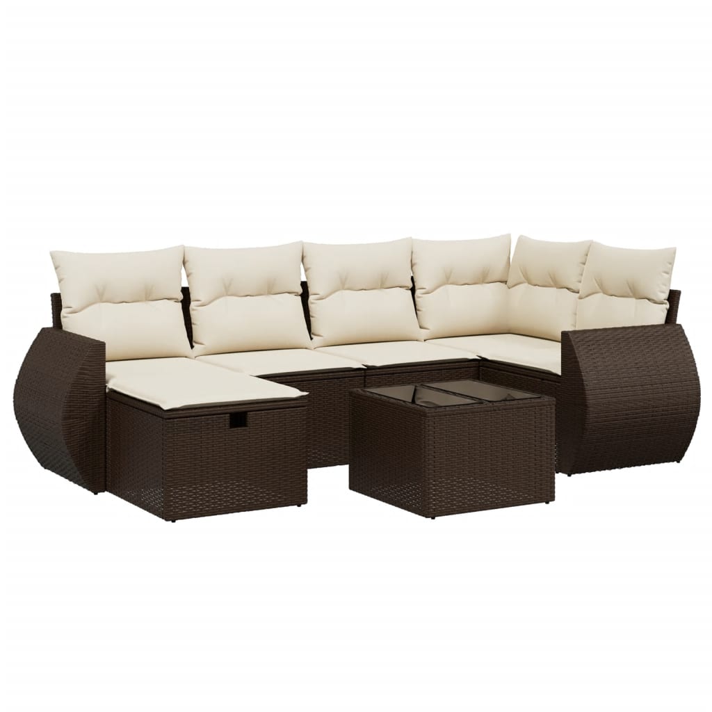 Set Divani da Giardino 7 pz con Cuscini Marrone in Polyrattan - homemem39