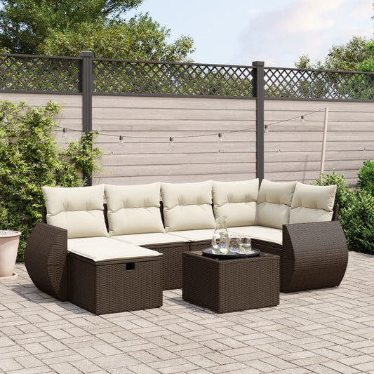 Set Divani da Giardino 7 pz con Cuscini Marrone in Polyrattan - homemem39