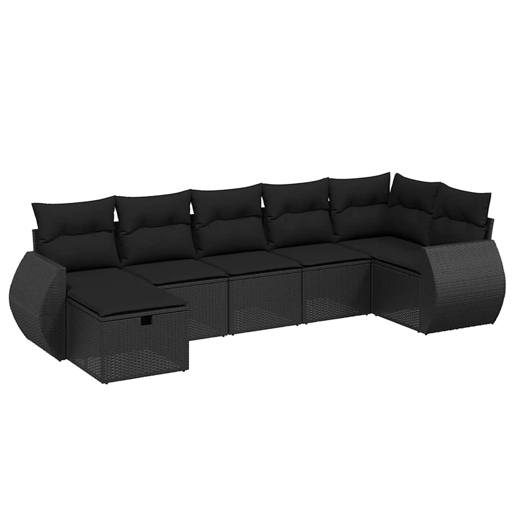 Set Divani da Giardino con Cuscini 7pz Nero Polyrattan | homemem39