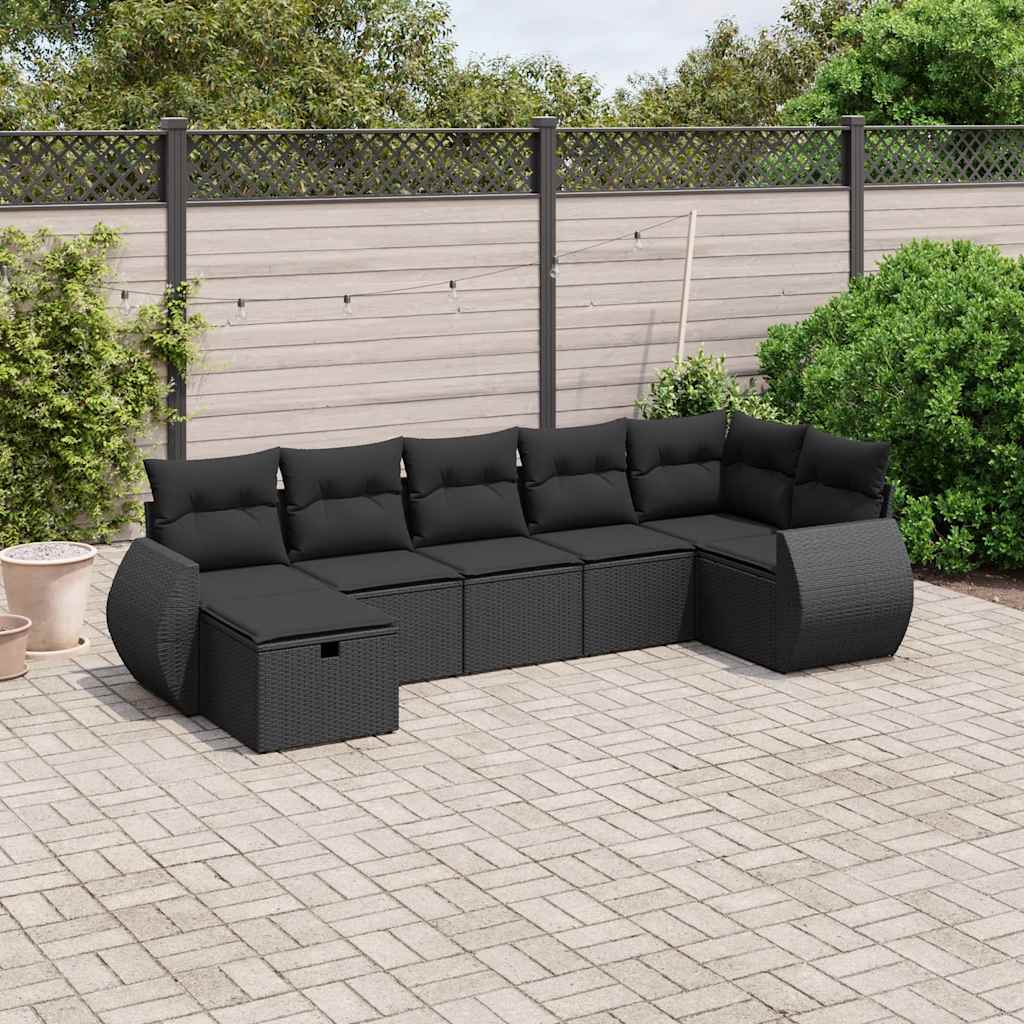 Set Divani da Giardino con Cuscini 7pz Nero Polyrattan | homemem39