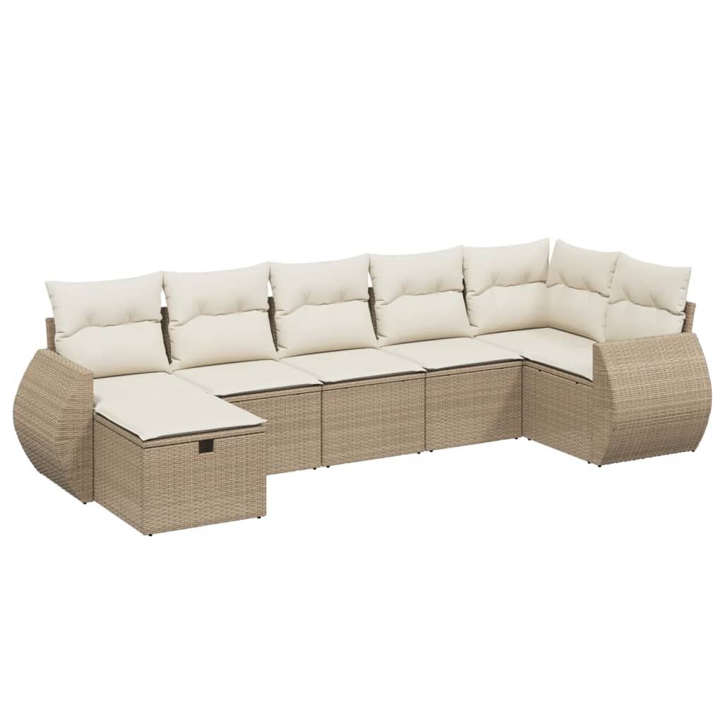 Set Divani da Giardino 7 pz con Cuscini Beige in Polyrattan - homemem39