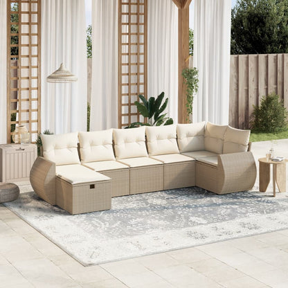 Set Divani da Giardino 7 pz con Cuscini Beige in Polyrattan - homemem39
