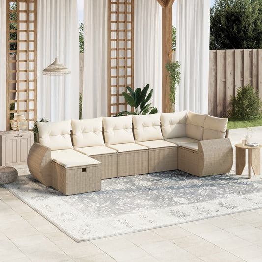 Set Divani da Giardino 7 pz con Cuscini Beige in Polyrattan - homemem39