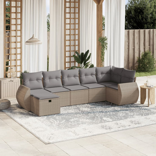 Set Divano da Giardino 7 pz con Cuscini Beige Misto Polyrattan - homemem39