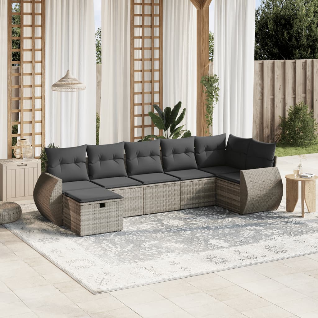Set Divani da Giardino 7pz con Cuscini Grigio Chiaro Polyrattan - homemem39