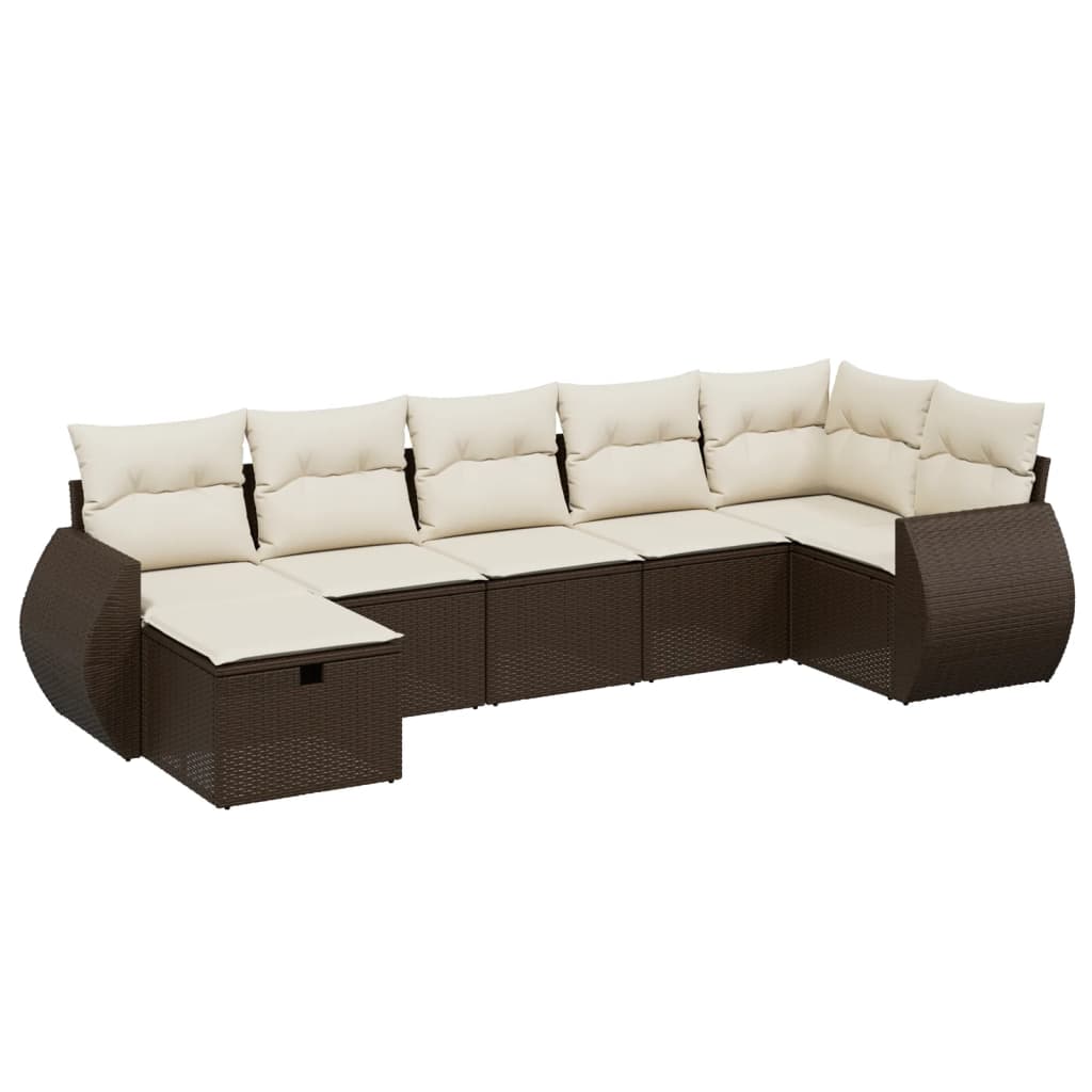 Set Divani da Giardino 7 pz con Cuscini Marrone in Polyrattan - homemem39