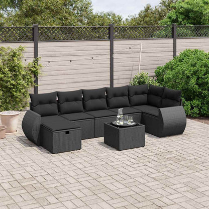 Set Divani da Giardino con Cuscini 8 pz Nero in Polyrattan | homemem39