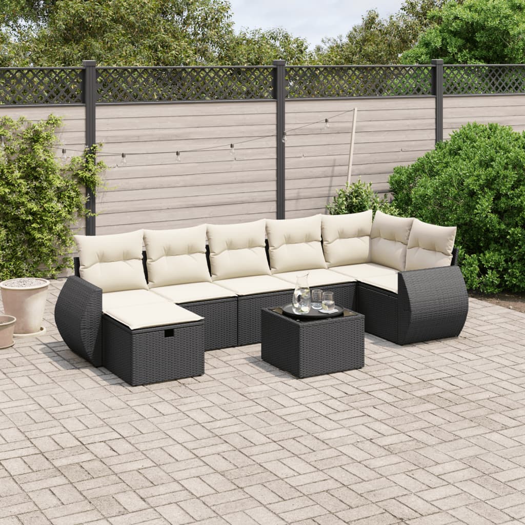 Set Divani da Giardino con Cuscini 8 pz Nero in Polyrattan | homemem39