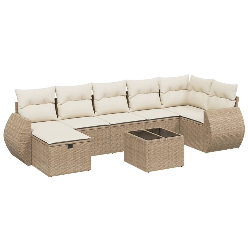 Set Divano da Giardino 8 pz con Cuscini Beige in Polyrattan - homemem39
