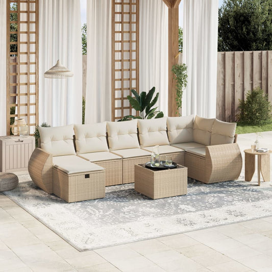 Set Divano da Giardino 8 pz con Cuscini Beige in Polyrattan - homemem39