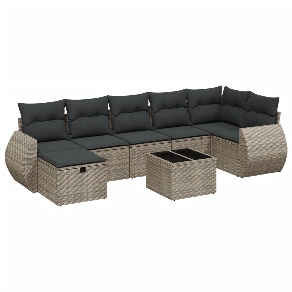 Set Divano da Giardino 8 pz con Cuscini Grigio in Polyrattan | homemem39