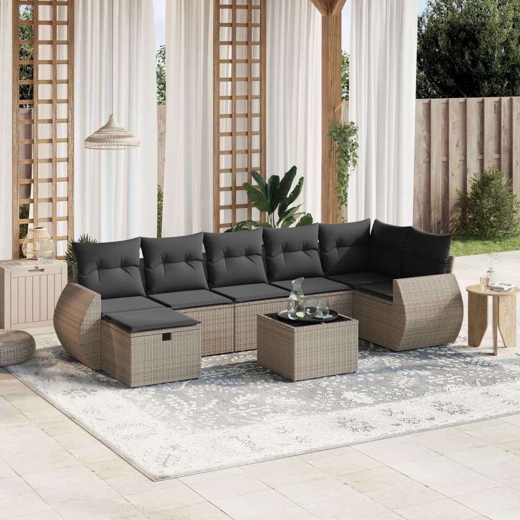 Set Divano da Giardino 8 pz con Cuscini Grigio in Polyrattan | homemem39