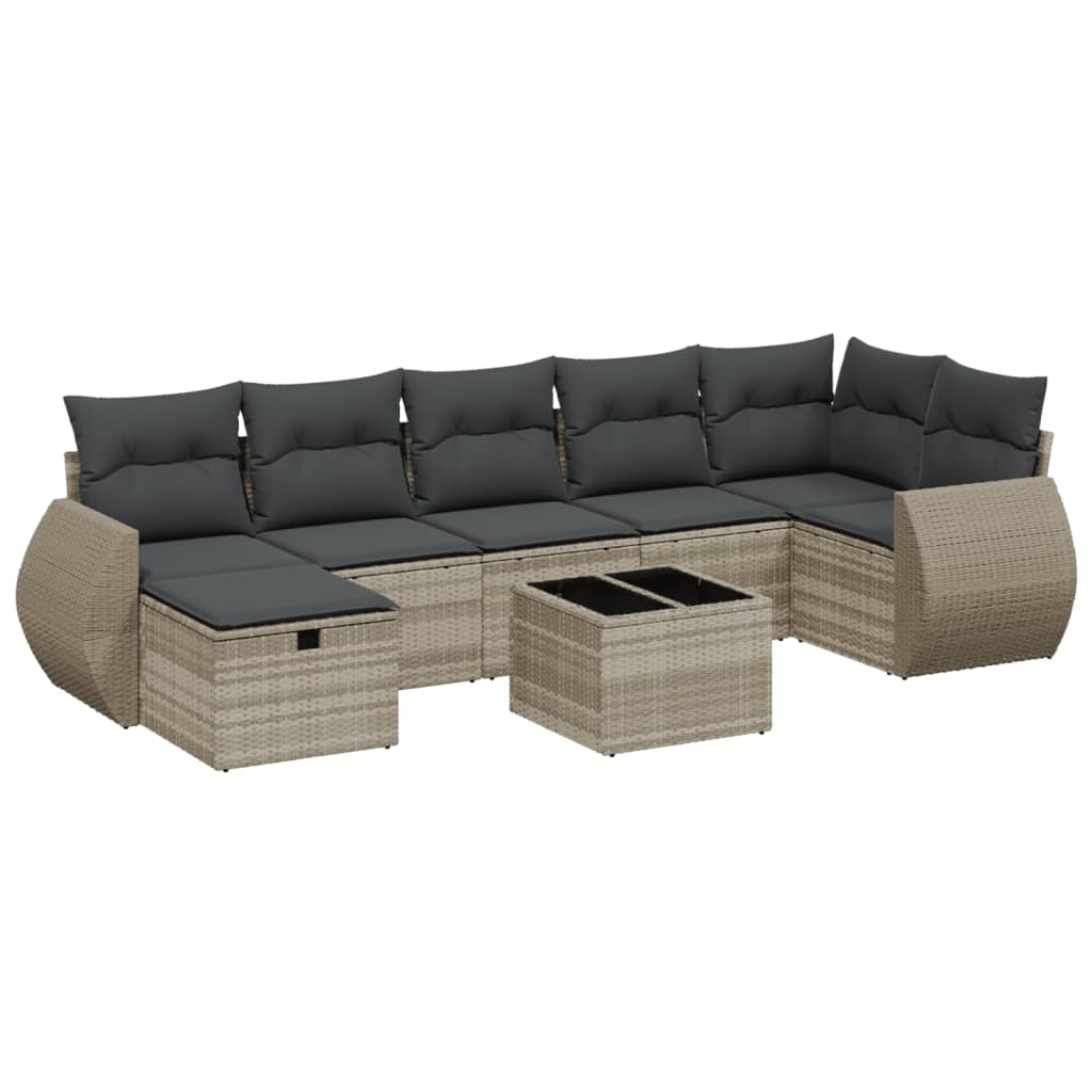 Set Divano da Giardino 8pz con Cuscini Grigio Chiaro Polyrattan
