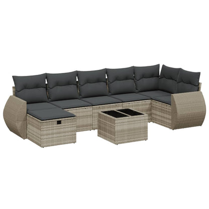 Set Divano da Giardino 8pz con Cuscini Grigio Chiaro Polyrattan