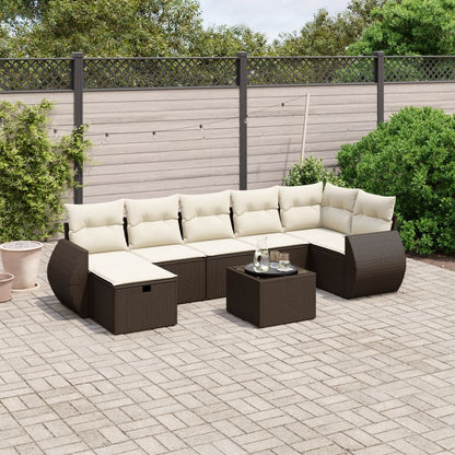 Set Divani da Giardino 8 pz con Cuscini Marrone in Polyrattan - homemem39