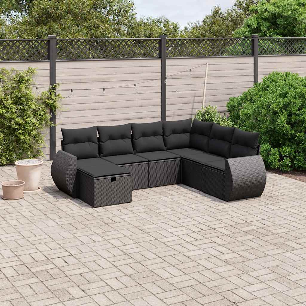 Set Divani da Giardino con Cuscini 7pz Nero Polyrattan | homemem39