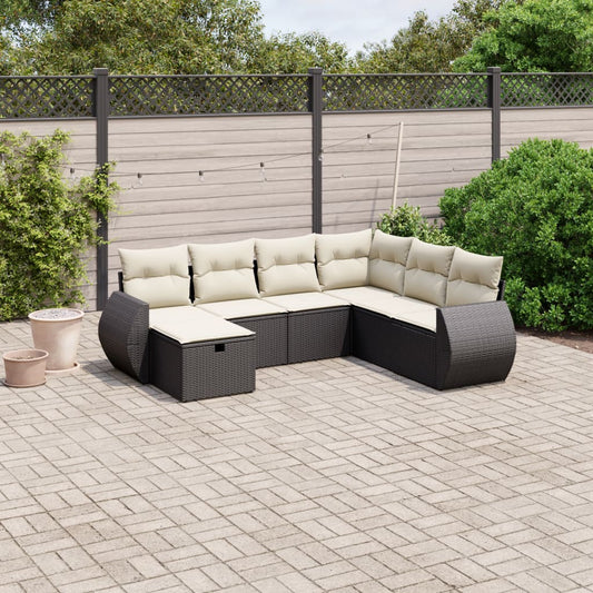 Set Divani da Giardino con Cuscini 7pz Nero Polyrattan - homemem39