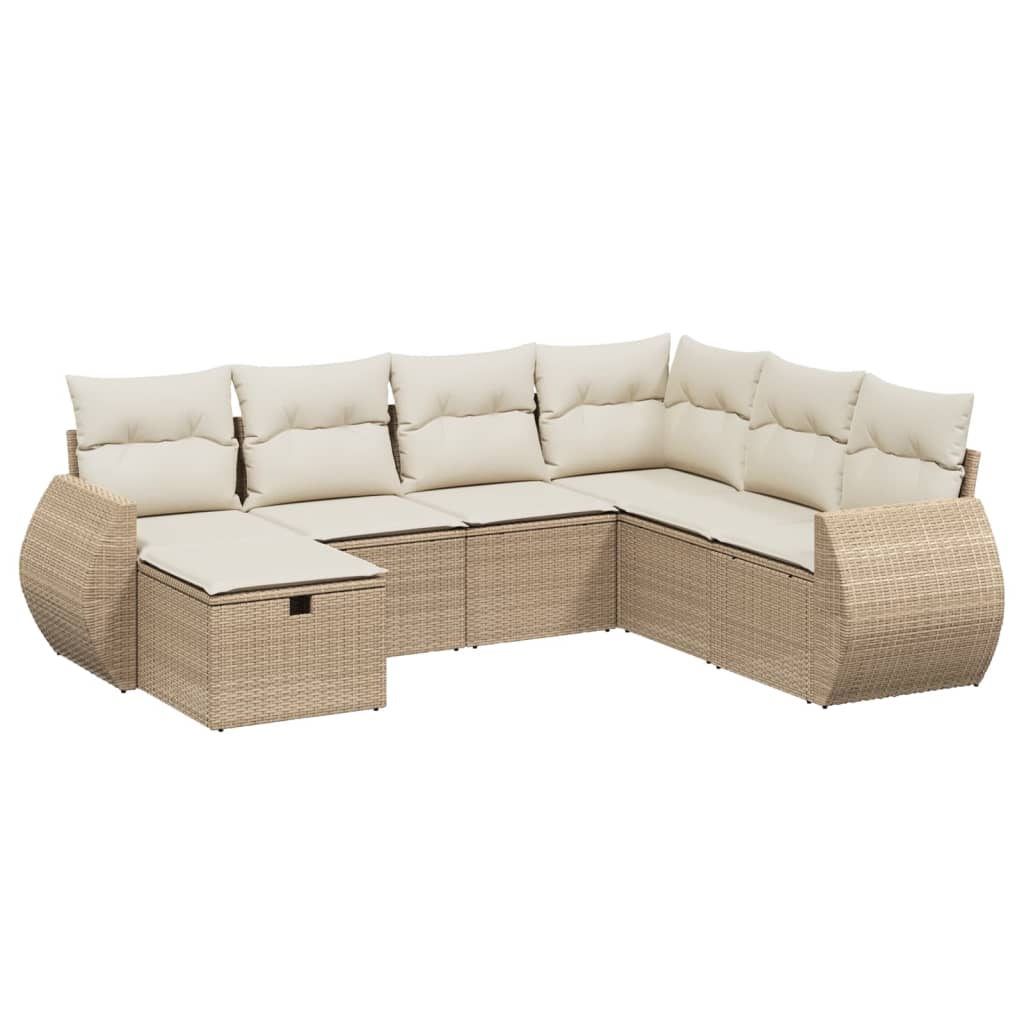 Set Divani da Giardino 7 pz con Cuscini Beige in Polyrattan | homemem39