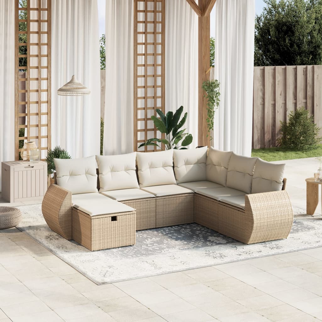 Set Divani da Giardino 7 pz con Cuscini Beige in Polyrattan | homemem39