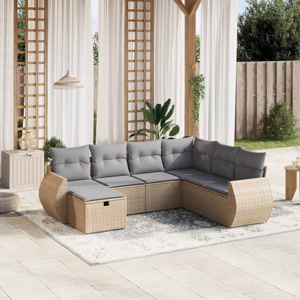Set Divano da Giardino 7 pz con Cuscini Beige Misto Polyrattan - homemem39